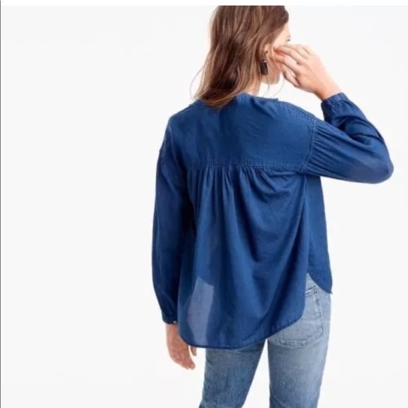 J.Crew Gathered Top Indigo Gauze Sz 0 2 - Picture 3 of 8
